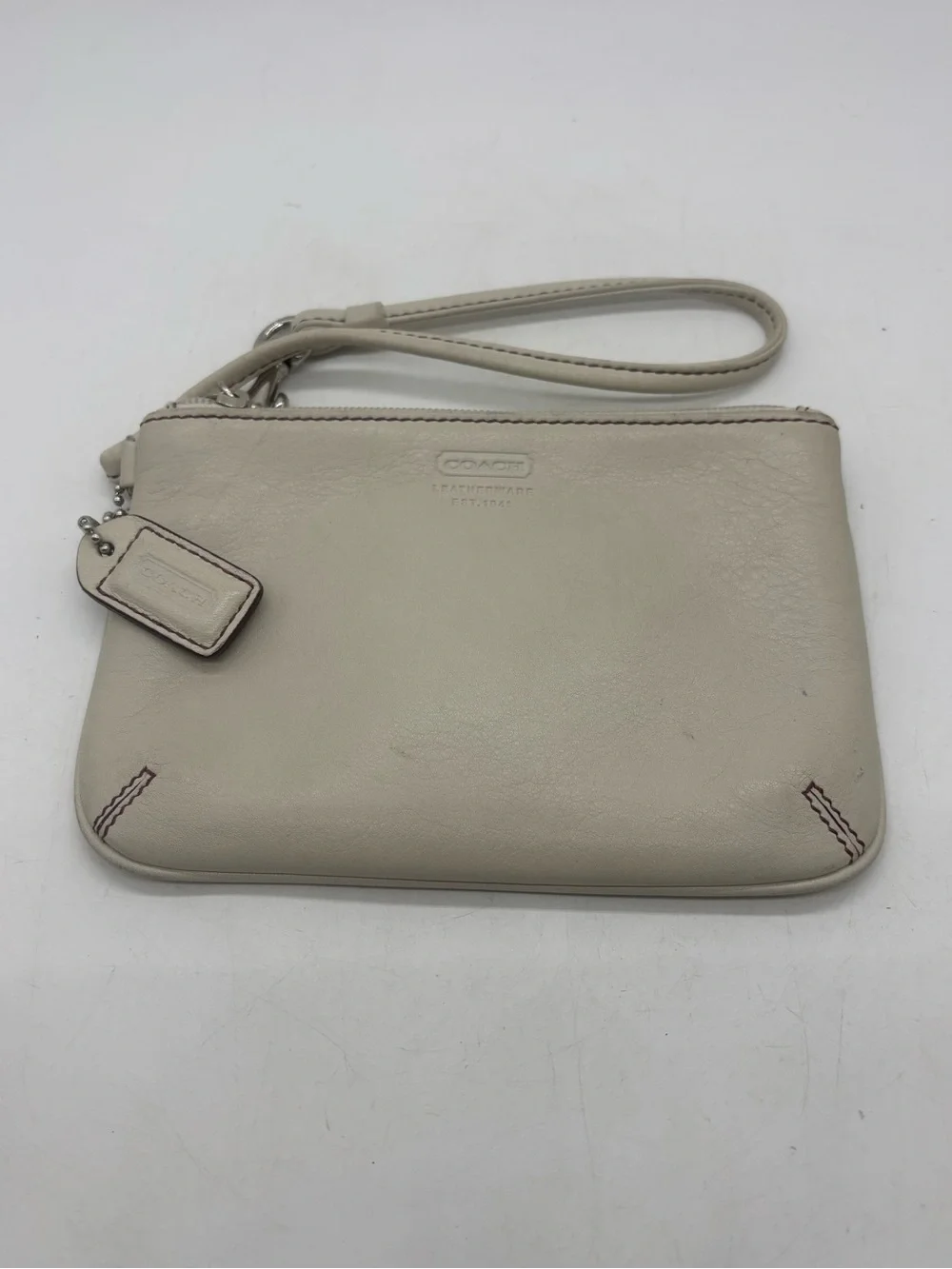 Coach Skinny Mini Corner Zip Wallet Wristlet Clutch Off White Leather